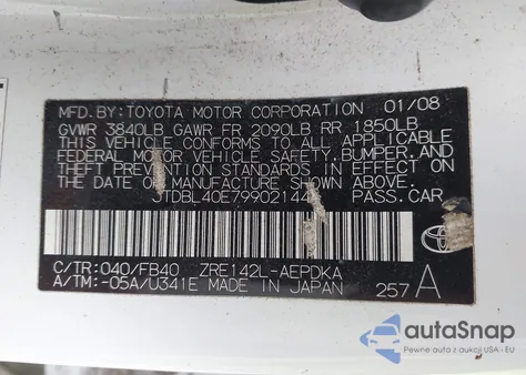 2009 Toyota Corolla Le z USA, uszkodzony, nr VIN JTDBL40E799021441